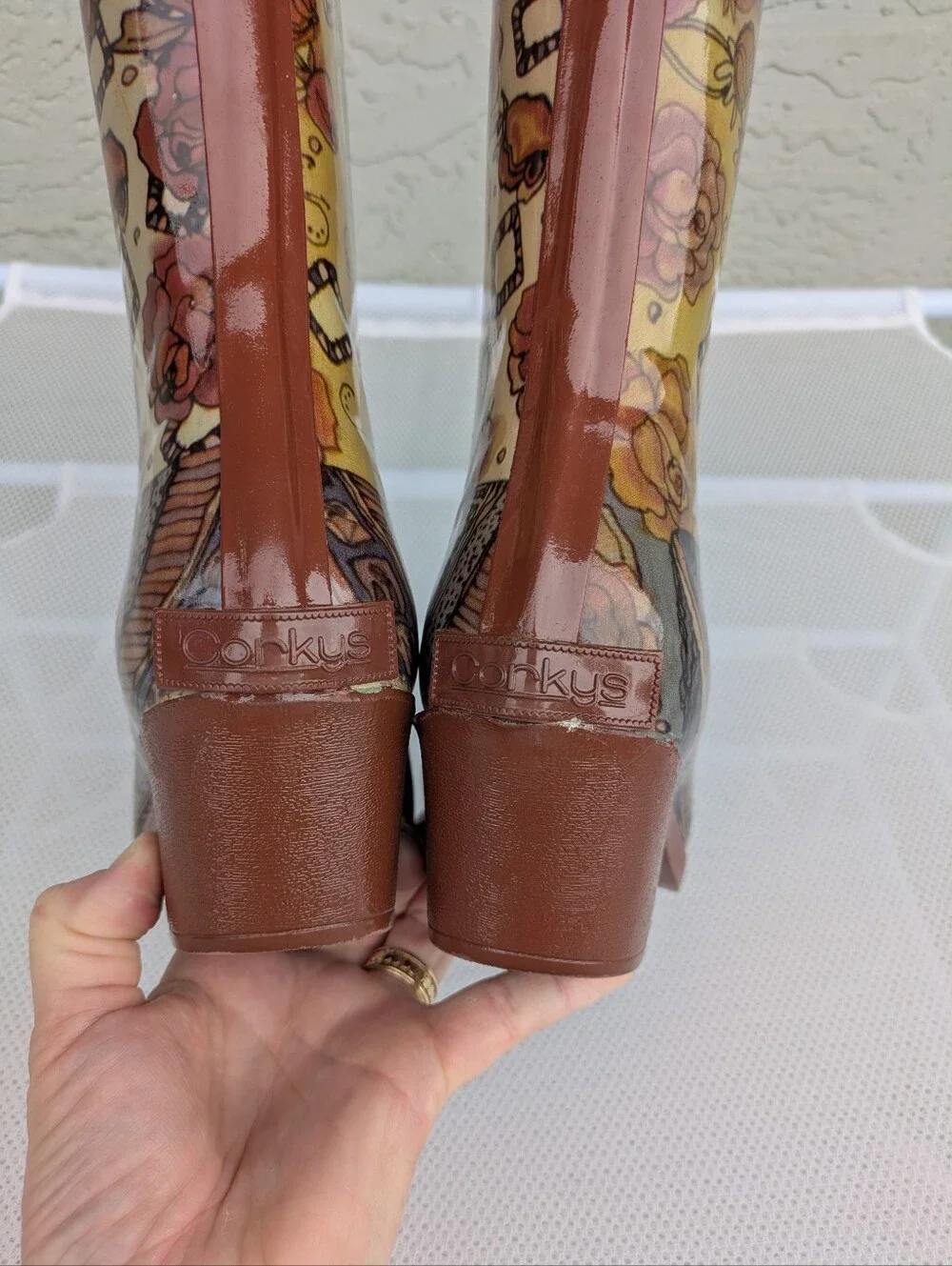 Corkys Floral Print Rain Boots - Brown with Multicolor Flowers
